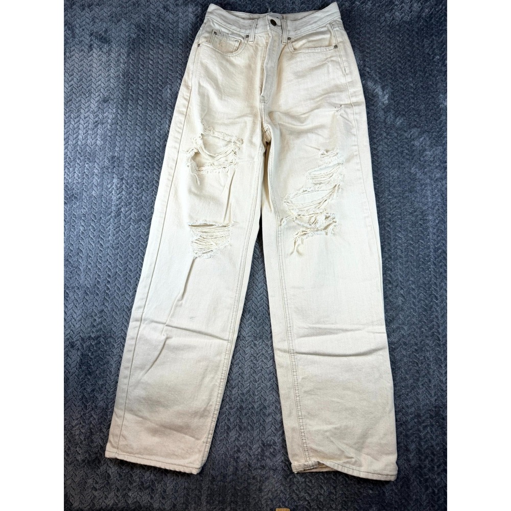 BDG Jeans Womens 27 Cream Denim Cotton High Rise Distressed Straight Leg Outdoor